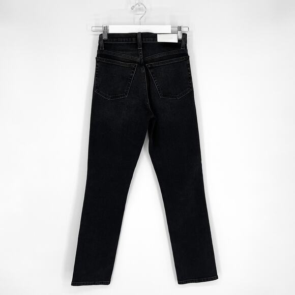 RE/DONE 70s Straight Jeans Women’s Size 24 Black Washed Noir Distressed Hole - Picture 6 of 6